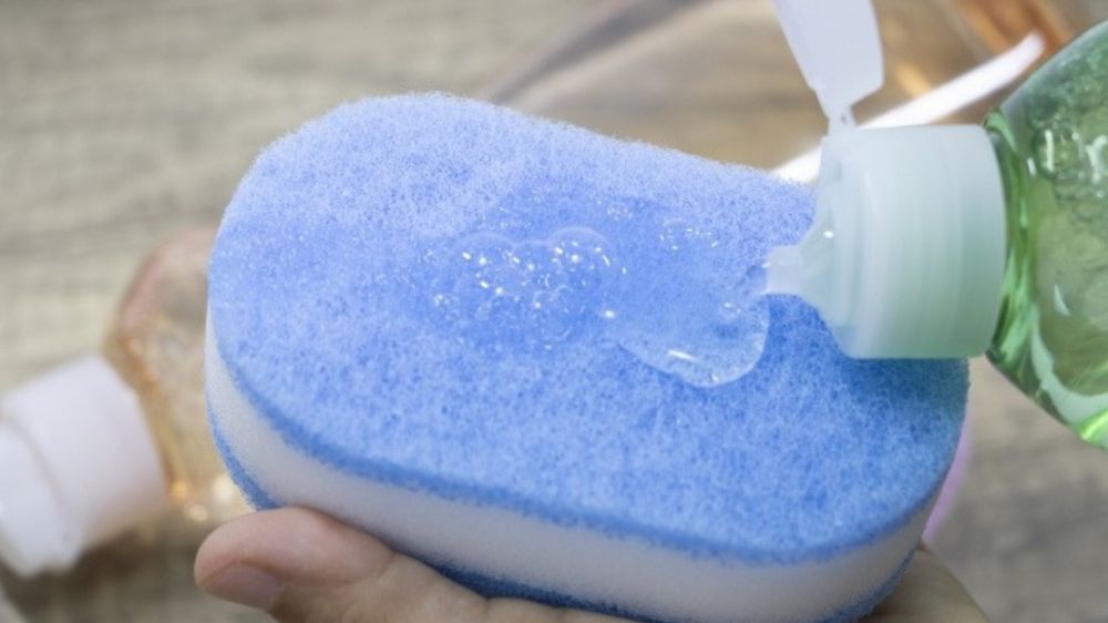 食器用洗剤をつけたスポンジ